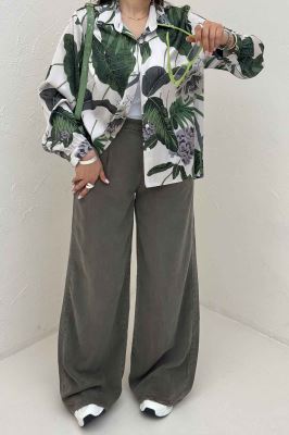 شومیز ساتن حریر دکمه مخفی طرح هاوایی