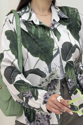 شومیز ساتن حریر دکمه مخفی طرح هاوایی