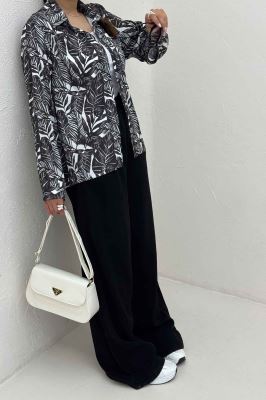 شومیز ساتن حریر دکمه مخفی طرح برگینه