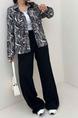 شومیز ساتن حریر دکمه مخفی طرح برگینه