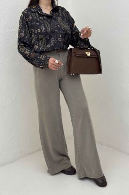 شومیز ساتن حریر دکمه مخفی طرح ماه برگ