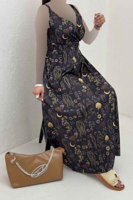 پیراهن ساحلی ساتن حریر طرح ماه برگ