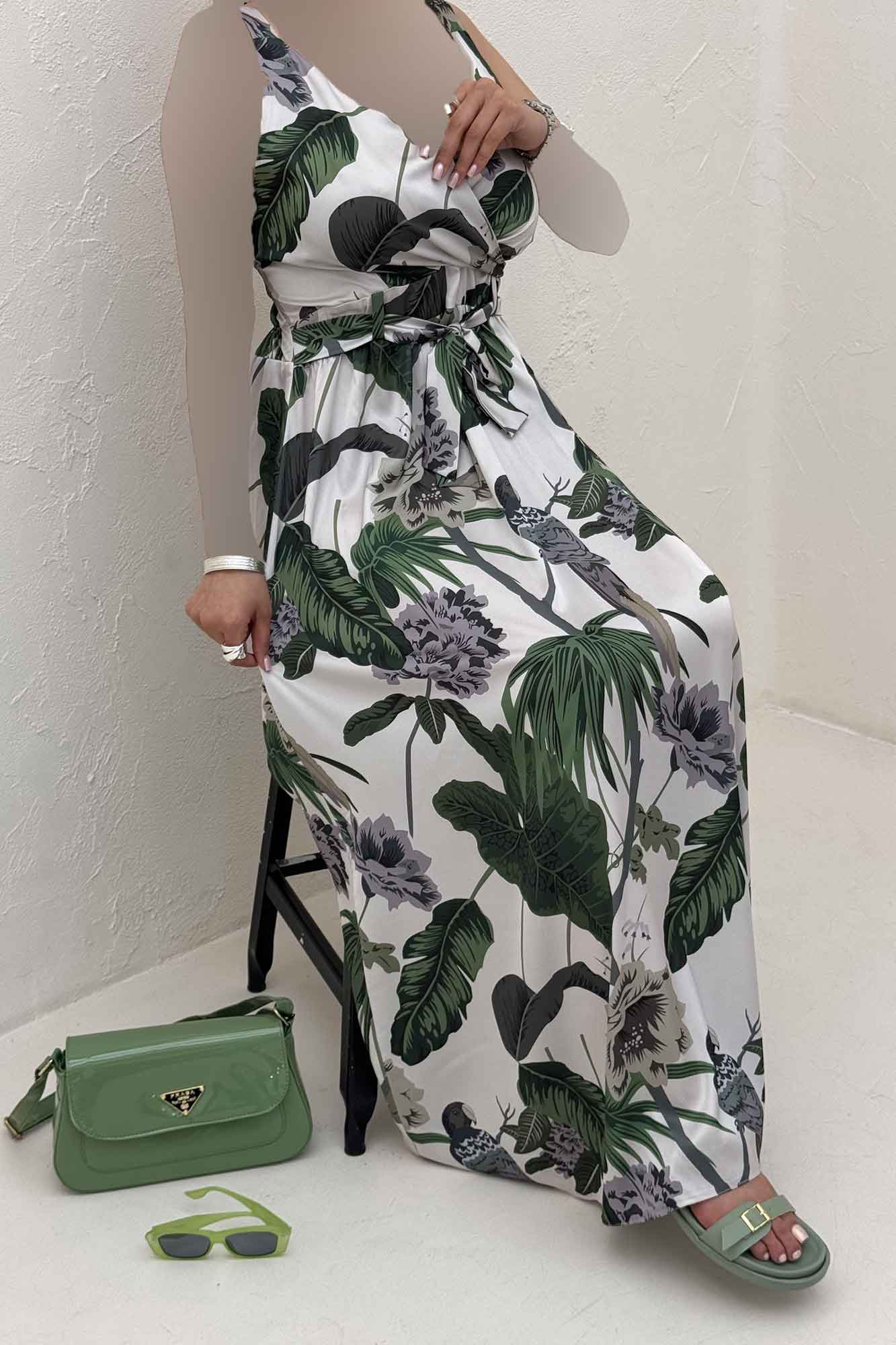 پیراهن ساحلی ساتن حریر طرح هاوایی