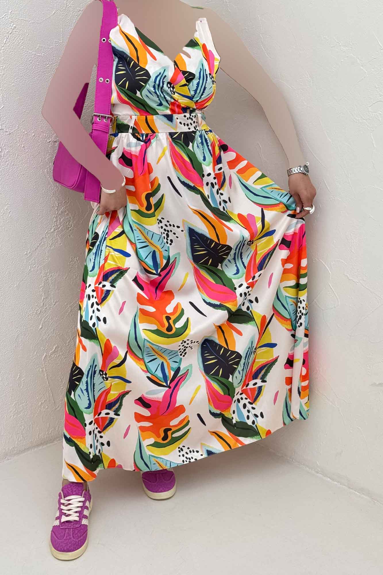 پیراهن ساحلی ساتن حریر طرح استوایی