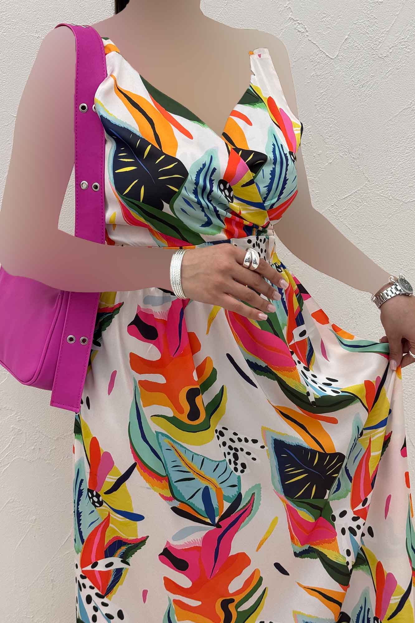 پیراهن ساحلی ساتن حریر طرح استوایی