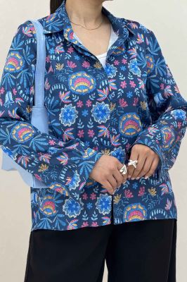 شومیز ساتن حریر دکمه مخفی طرح نقشینه