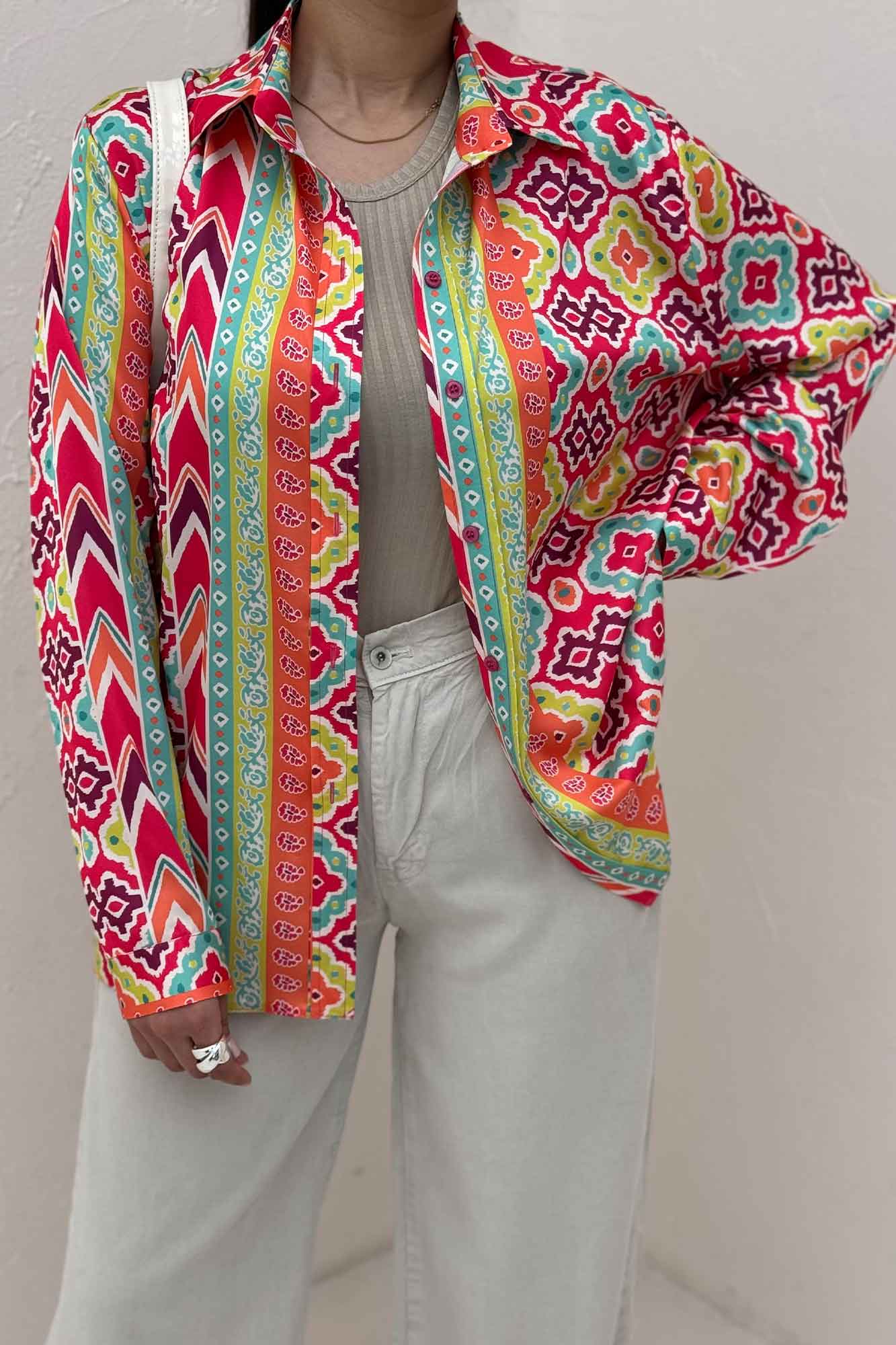 شومیز ساتن حریر طرح کارناوال