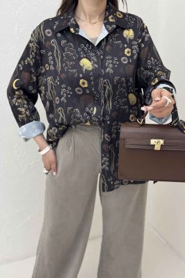 شومیز ساتن حریر طرح ماه برگ