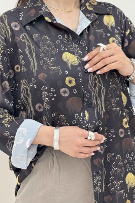 شومیز ساتن حریر طرح ماه برگ