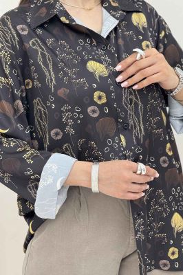 شومیز ساتن حریر طرح ماه برگ