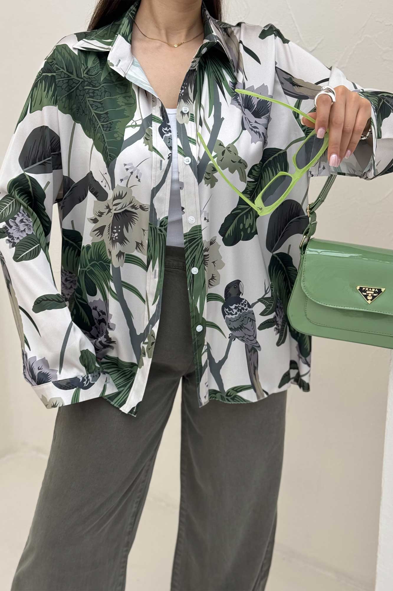 شومیز ساتن حریر طرح هاوایی