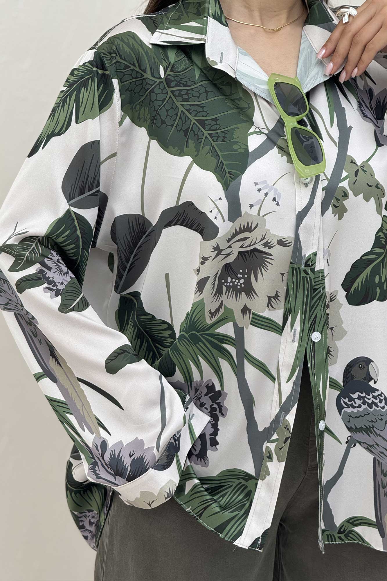 شومیز ساتن حریر طرح هاوایی