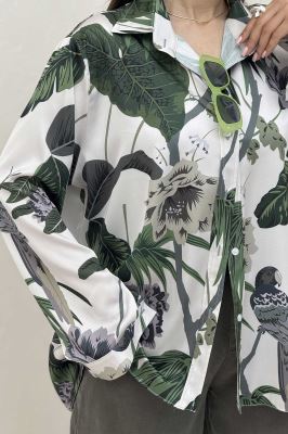 شومیز ساتن حریر طرح هاوایی