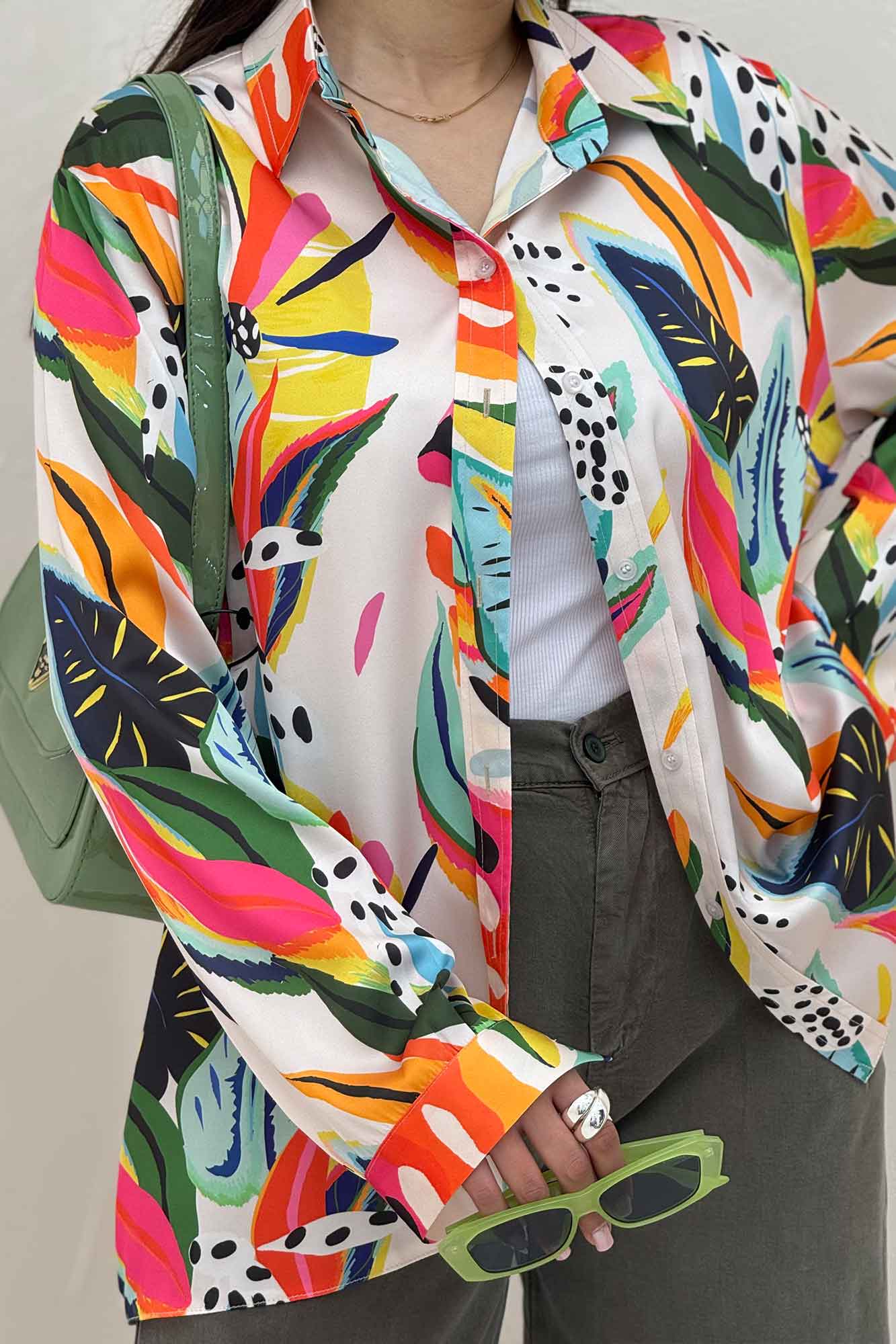 شومیز ساتن حریر طرح استوایی