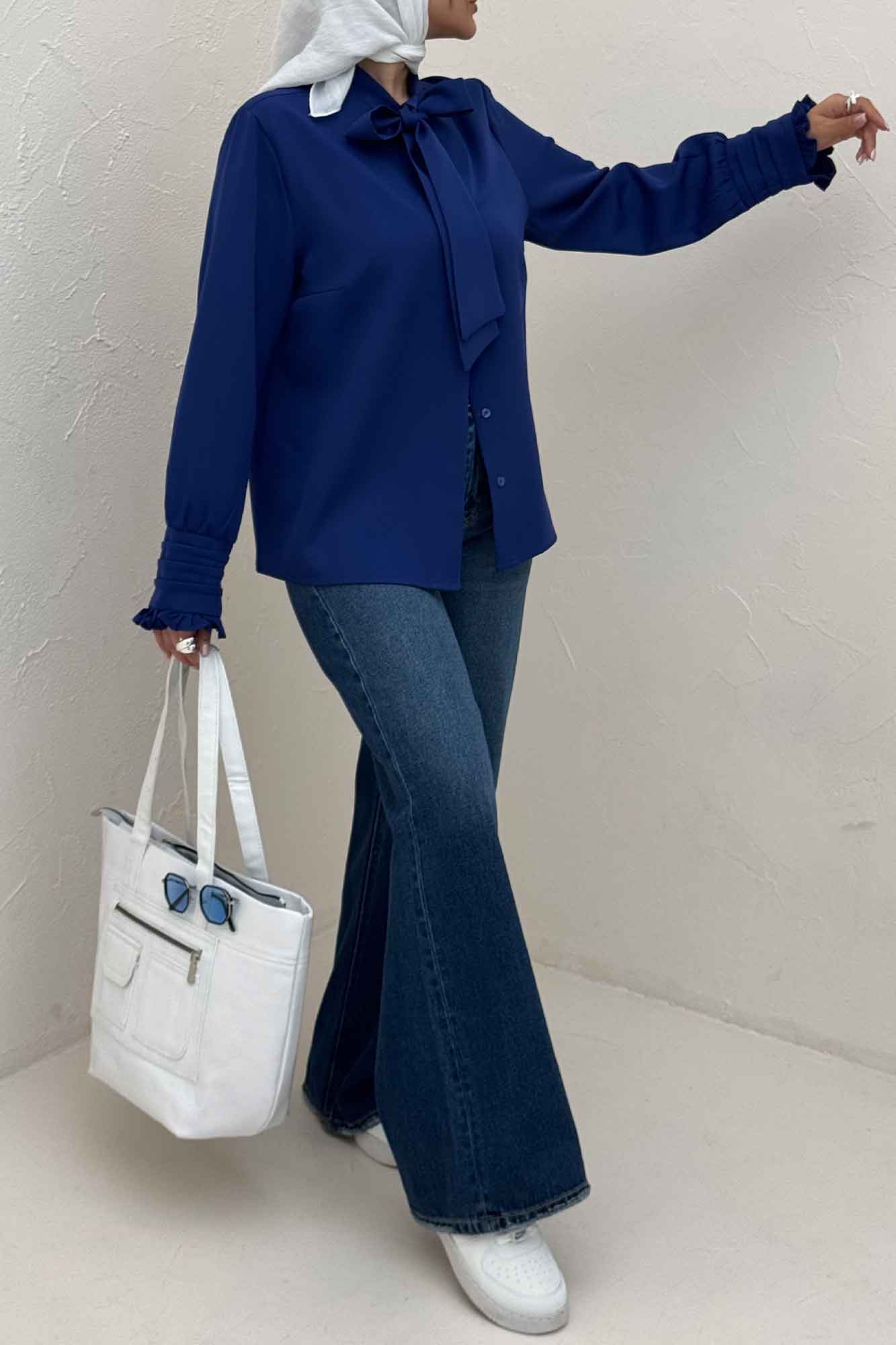 شومیز مانتویی مازراتی یقه کراواتی 