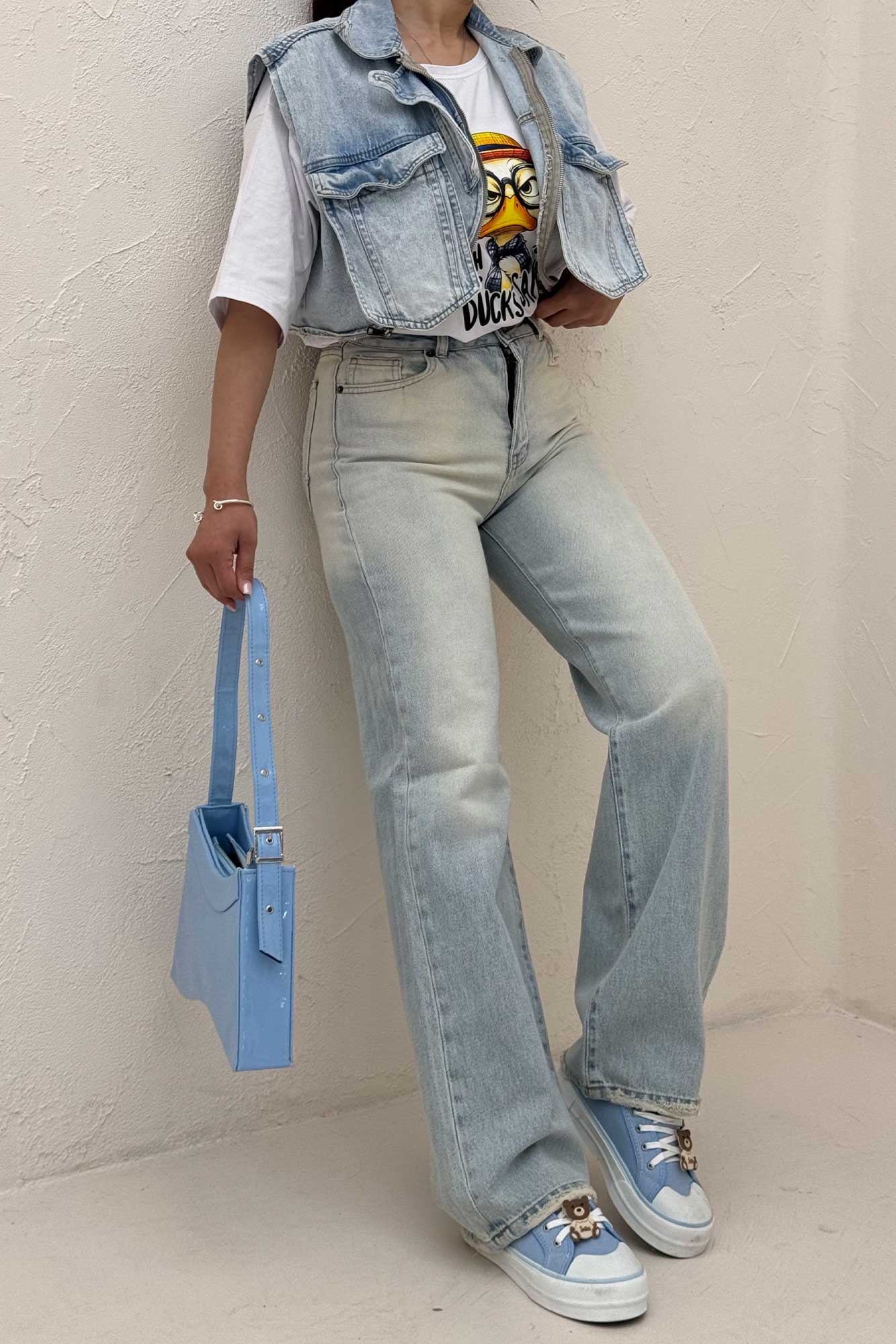 شلوار جین نیم بگ دمپا زاپ 9002904