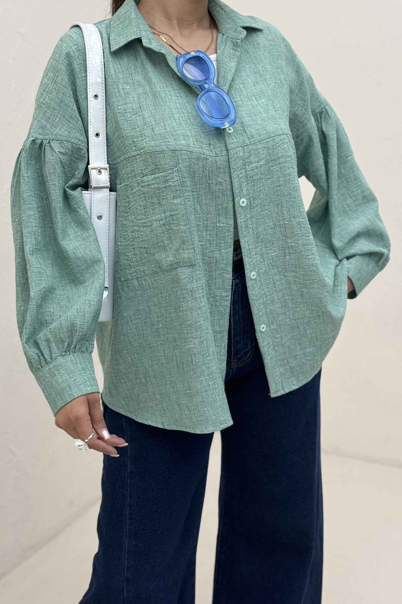 شومیز مانتویی شانتون زارا پشت چین تک جیب