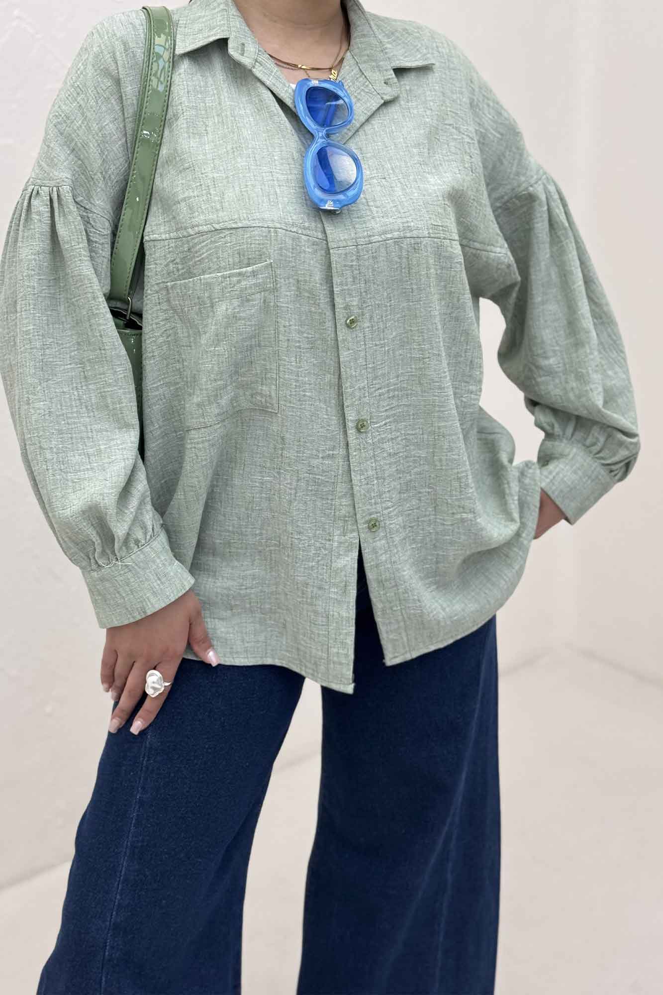 شومیز مانتویی شانتون زارا پشت چین تک جیب