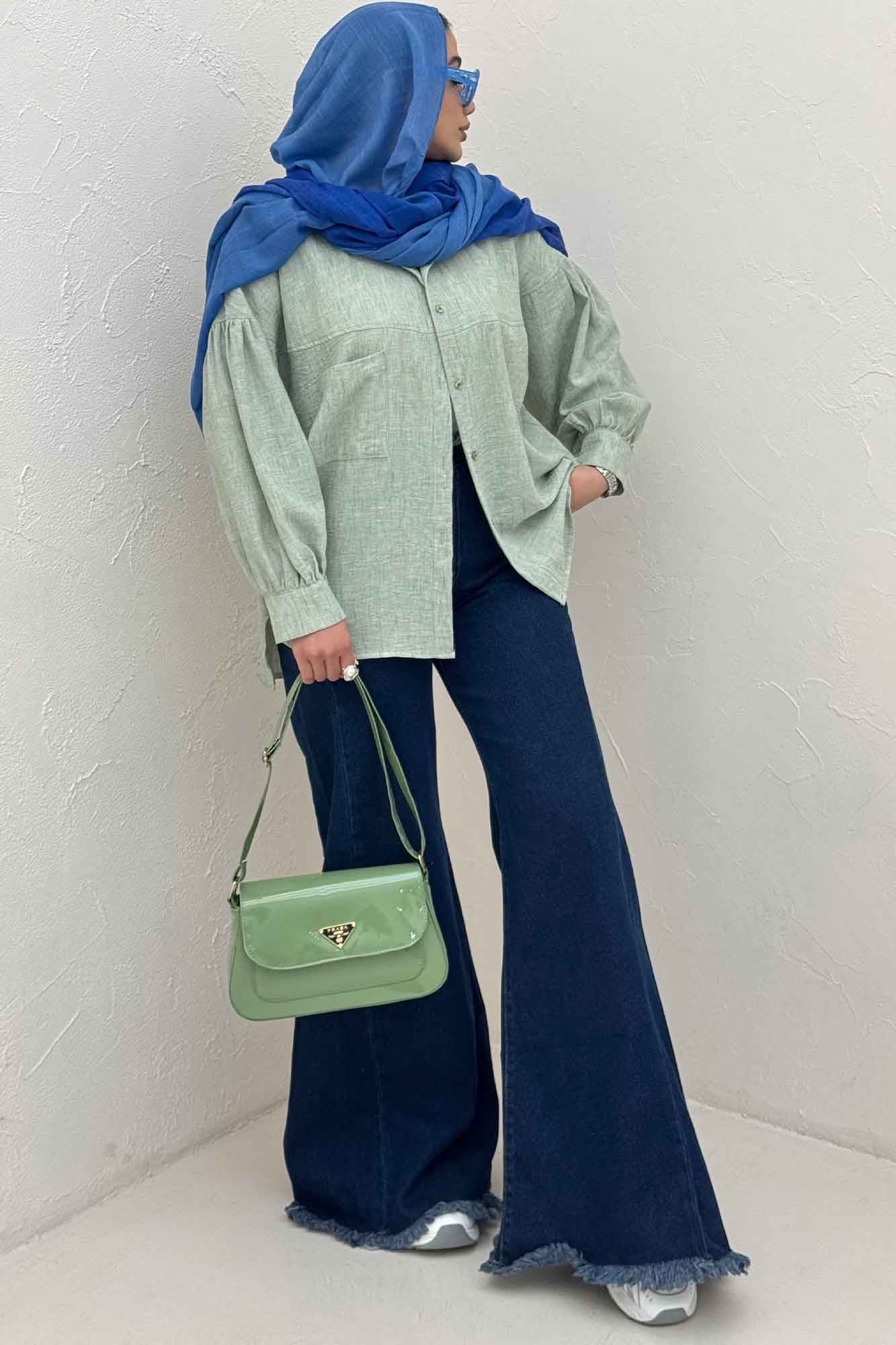 شومیز مانتویی شانتون زارا پشت چین تک جیب