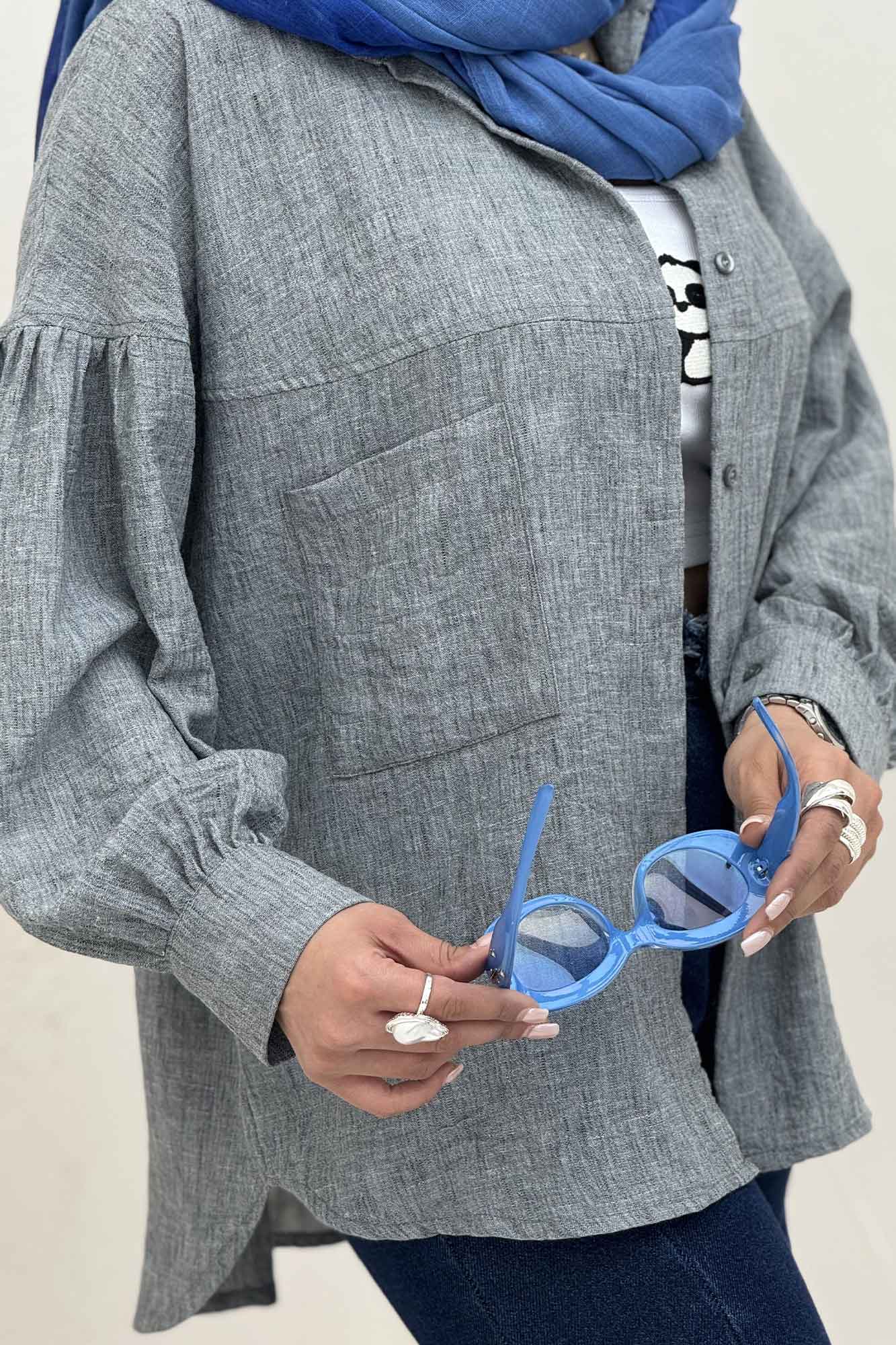 شومیز مانتویی شانتون زارا پشت چین تک جیب