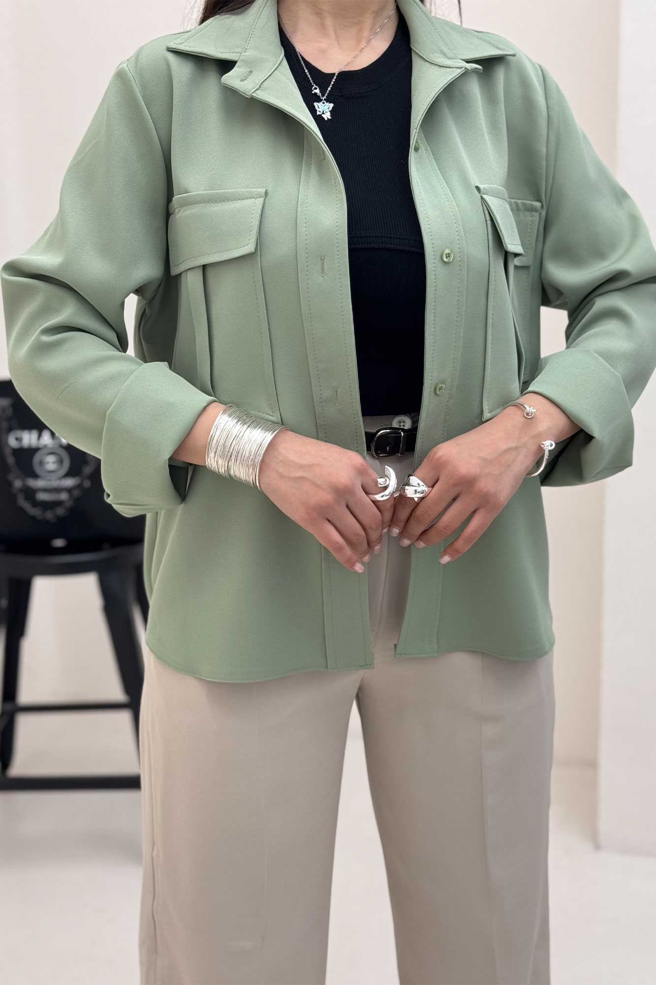 شومیز مانتویی دو جیب پاکتی سیلوا