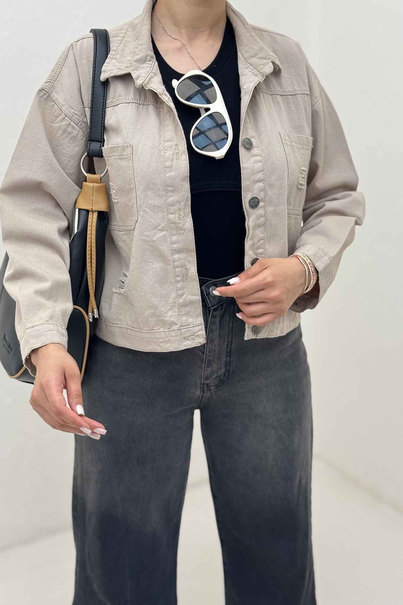 کت کراپ کتان زاپدار T P