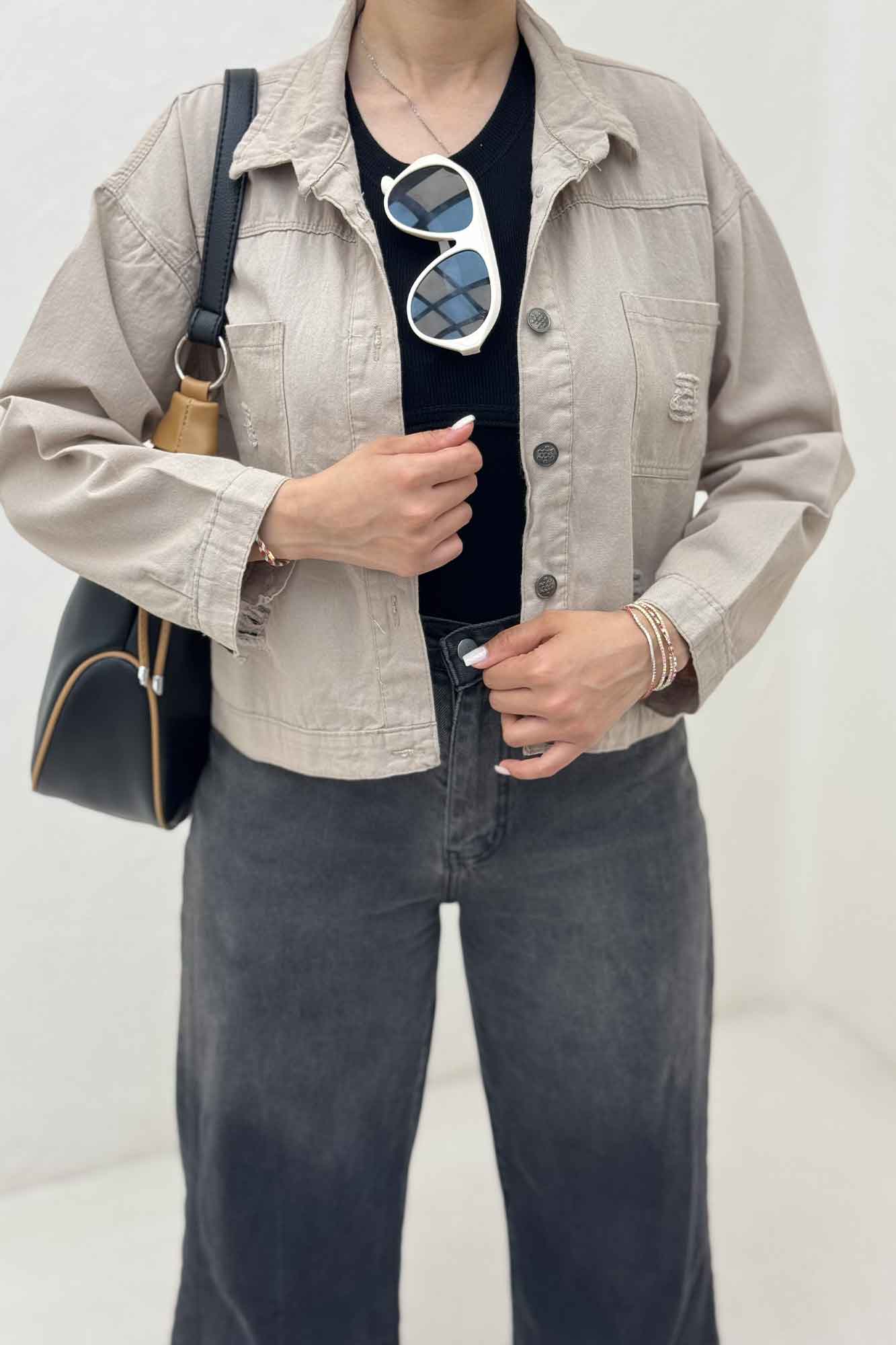 کت کراپ کتان زاپدار T P