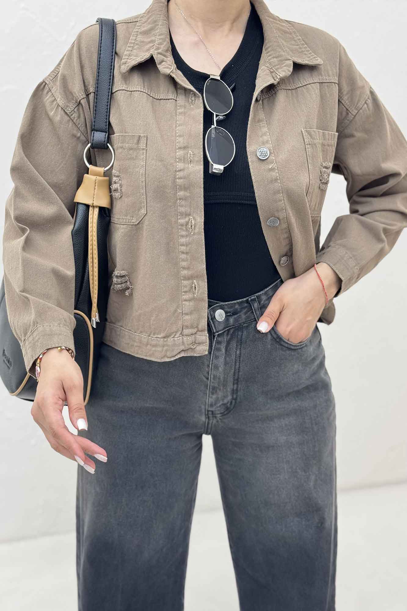 کت کراپ کتان زاپدار T P