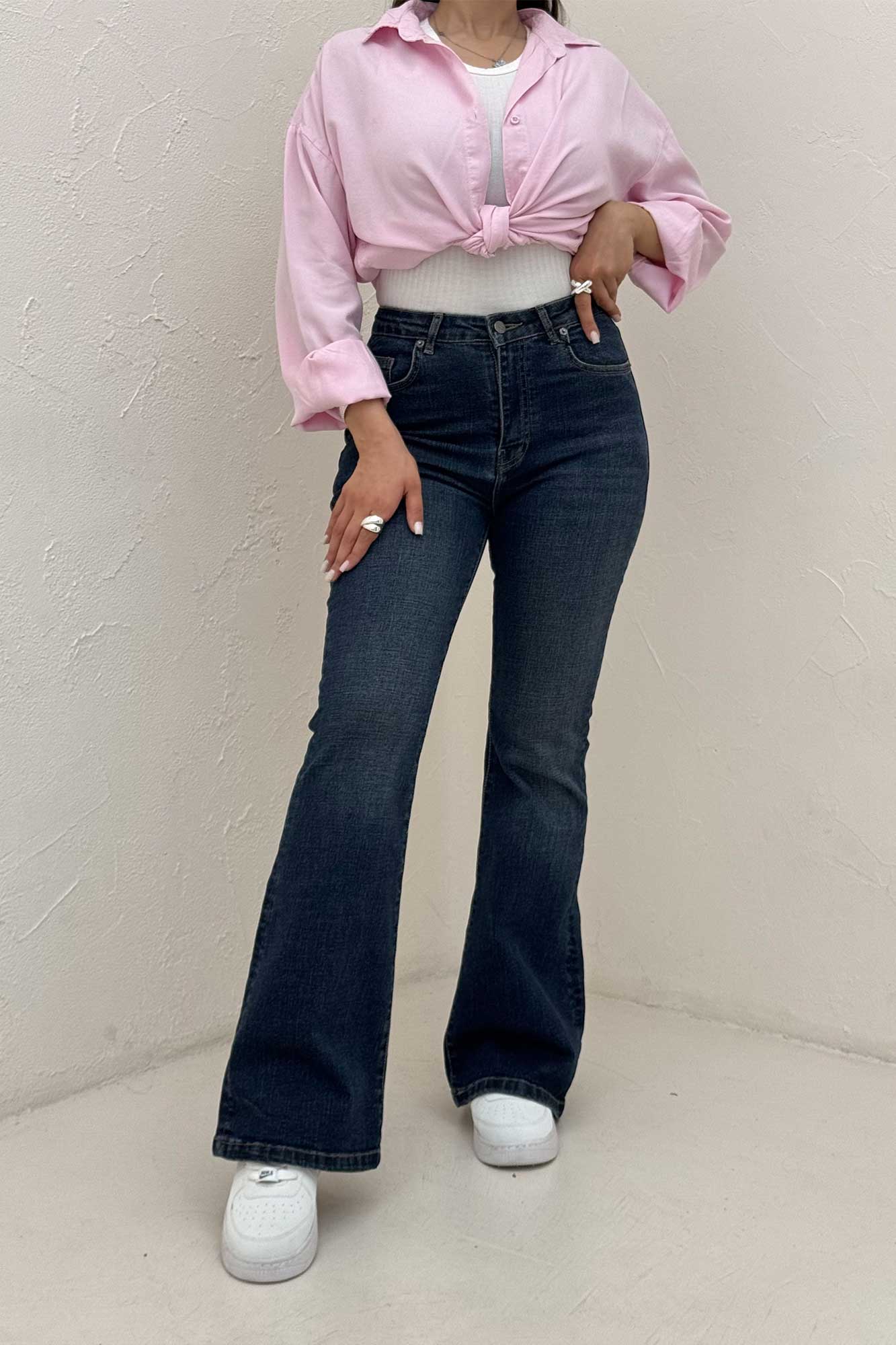 شلوار جین فلکس بوت کات کمر ساده بدون زاپ 59245