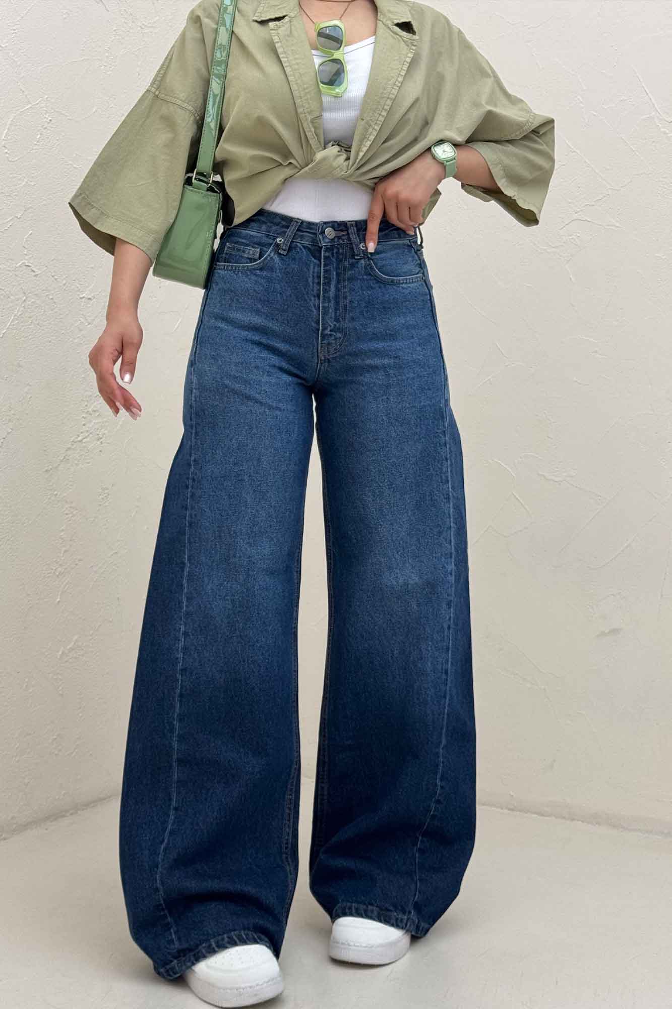 شلوار جین شافل کمر ساده بدون زاپ 300010448