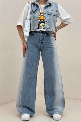 شلوار جین شافل کمر ساده دمپا زاپ 300010457