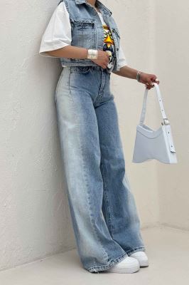 شلوار جین شافل کمر ساده دمپا زاپ 300010457