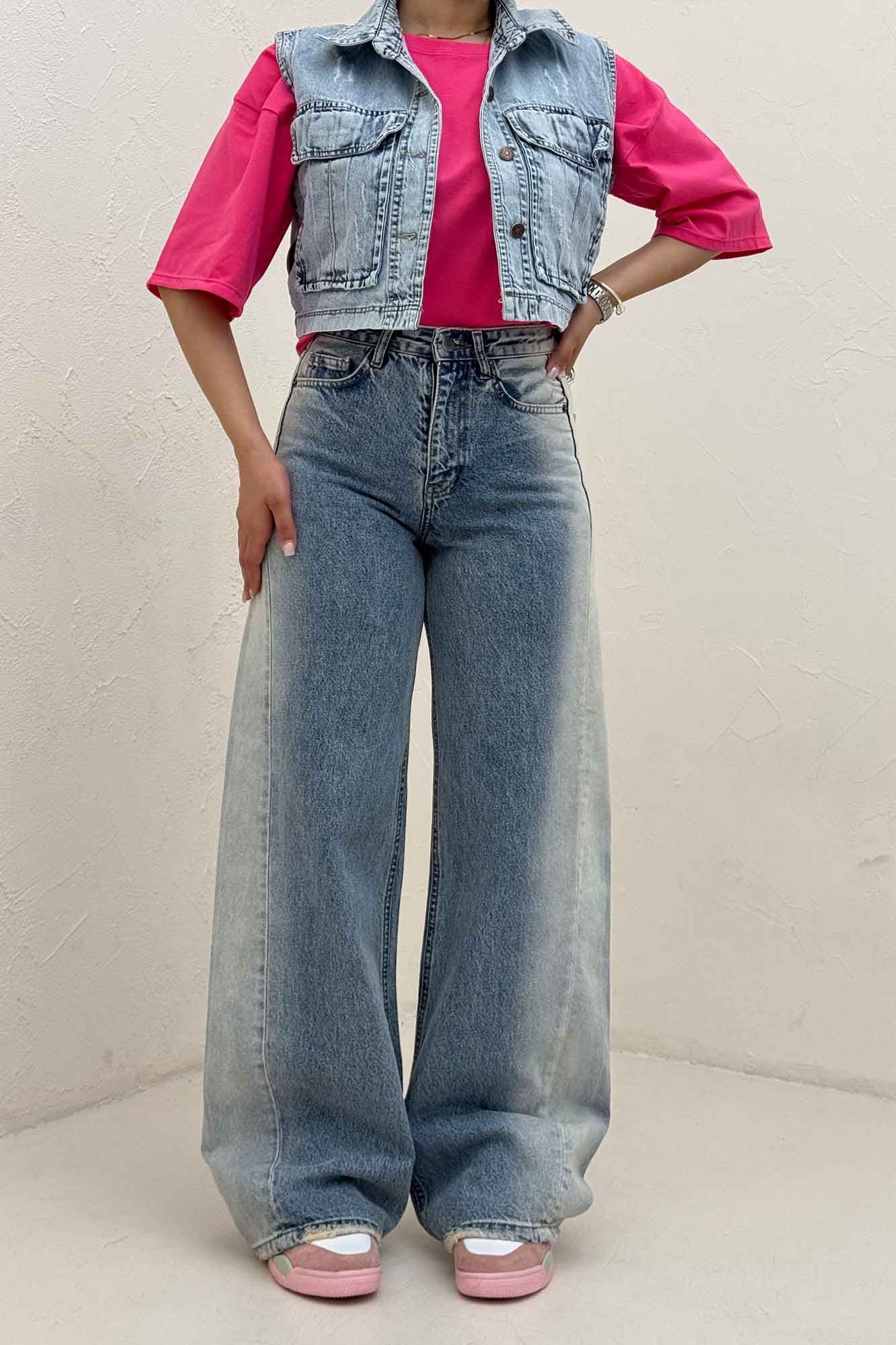 شلوار جین شافل کمر ساده دمپا زاپ 300010454