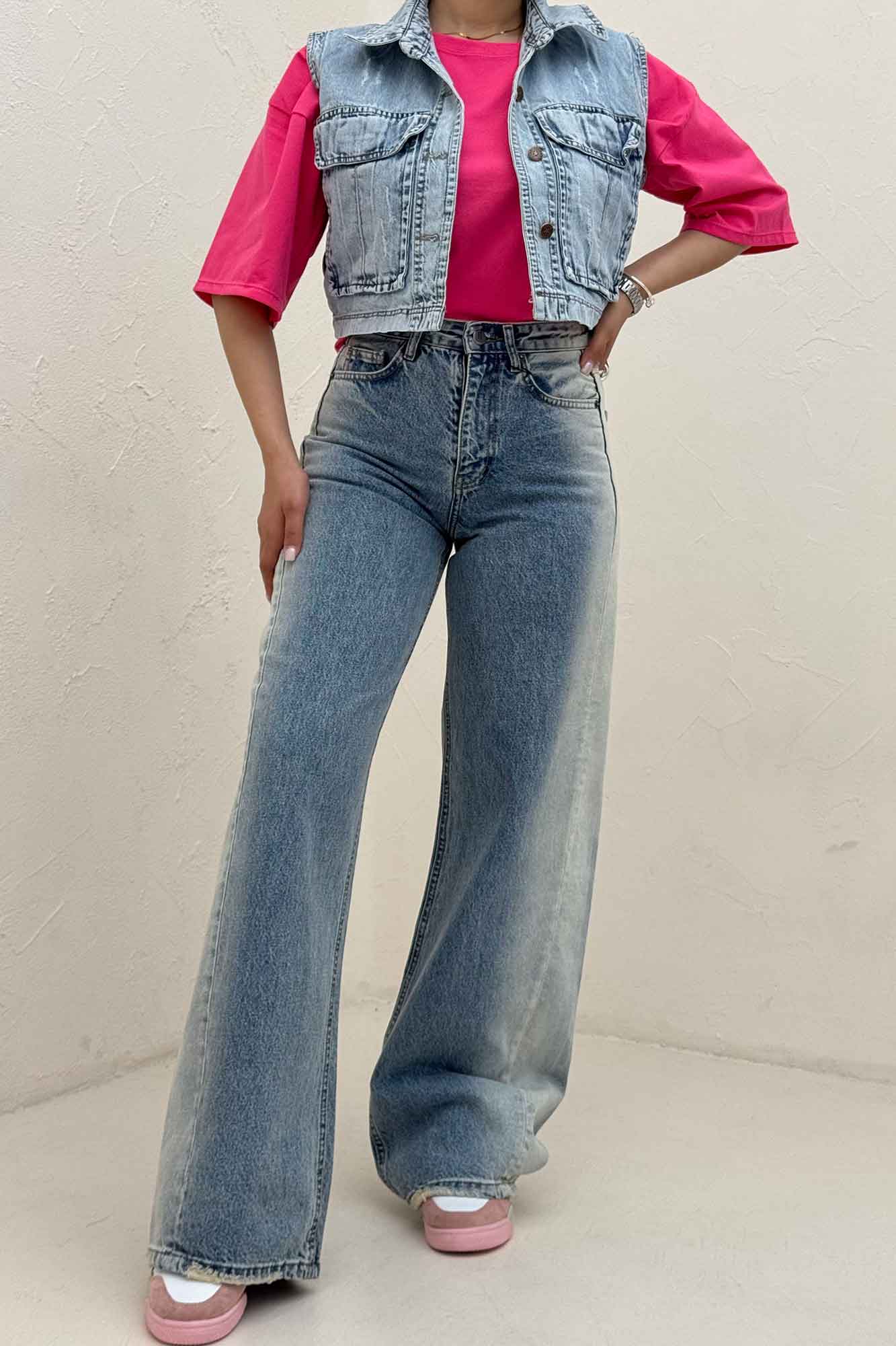 شلوار جین شافل کمر ساده دمپا زاپ 300010454