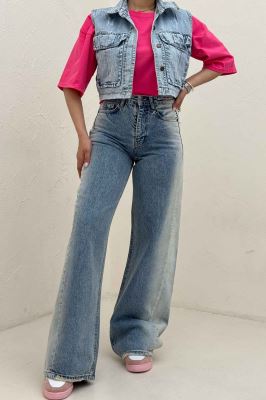 شلوار جین شافل کمر ساده دمپا زاپ 300010454