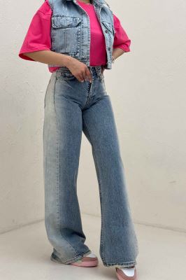 شلوار جین شافل کمر ساده دمپا زاپ 300010454