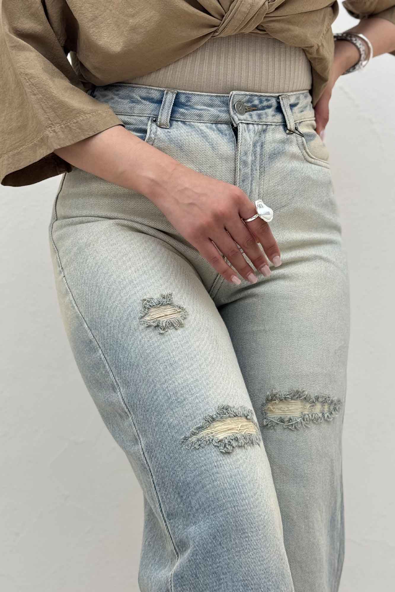 شلوار جین نیم بگ کمر ساده دبل زاپ 9002906