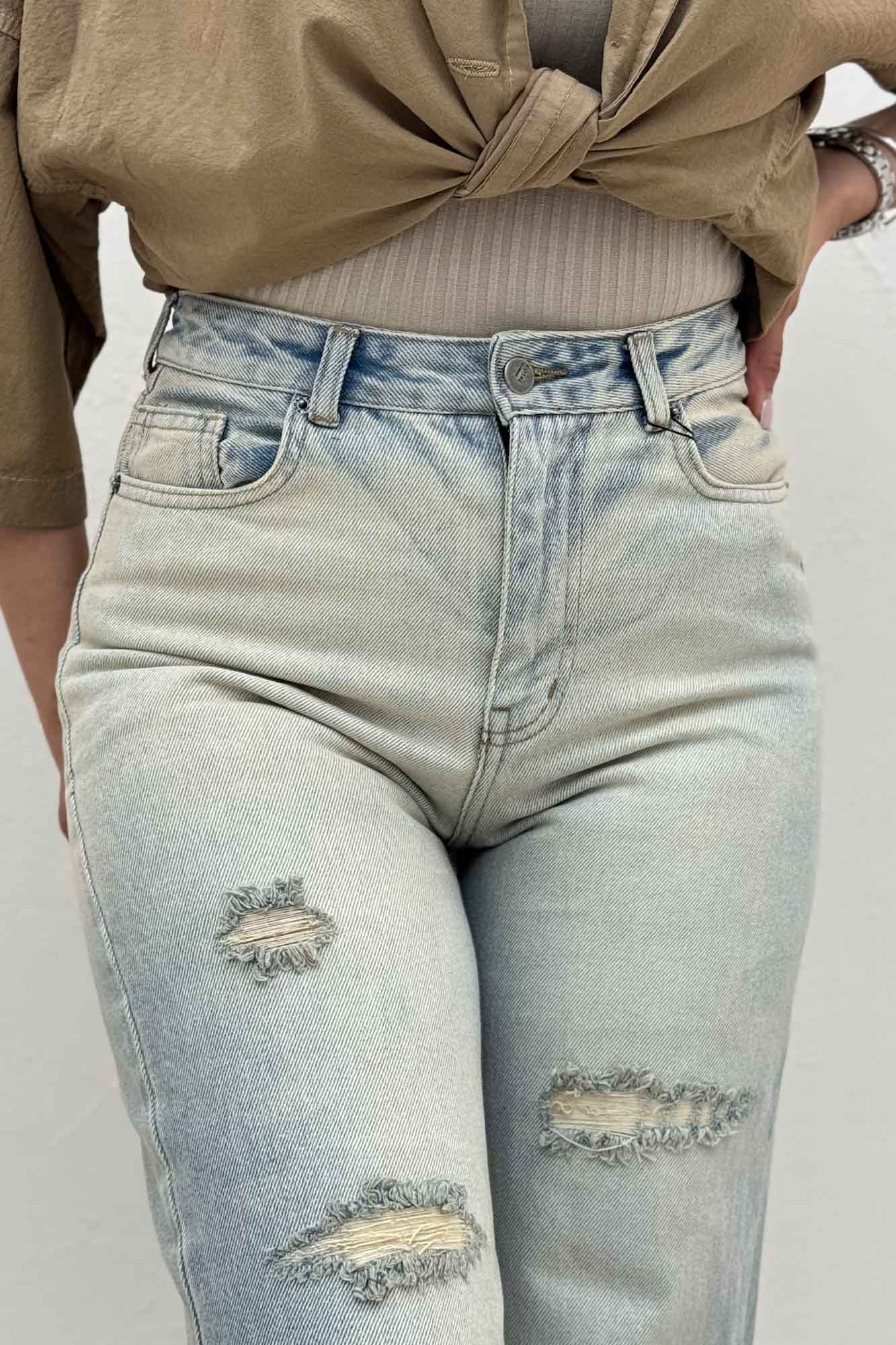 شلوار جین نیم بگ کمر ساده دبل زاپ 9002906