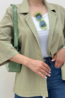 مانتو لینن آستین سه رب یقه شکاری TR