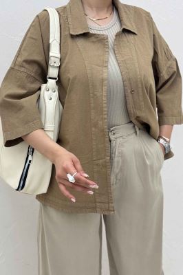 مانتو لینن آستین سه رب یقه شکاری TR