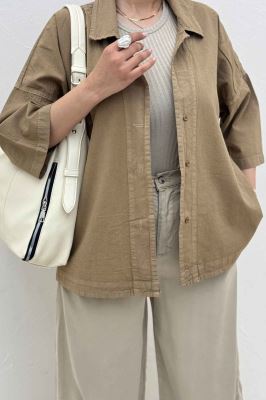 مانتو لینن آستین سه رب یقه شکاری TR