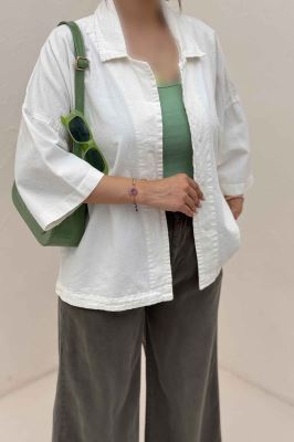 مانتو کتان آستین سه رب یقه شکاری TR