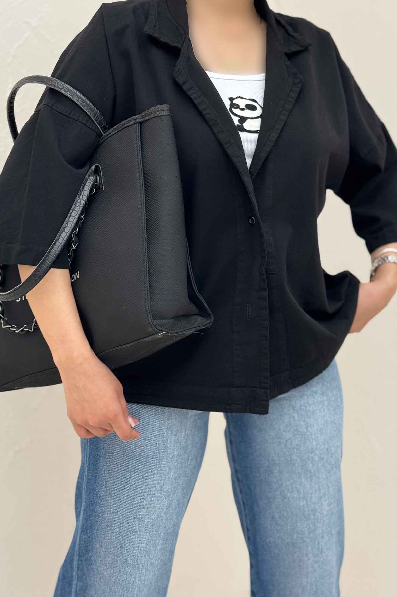 مانتو کتان آستین سه رب یقه شکاری TR