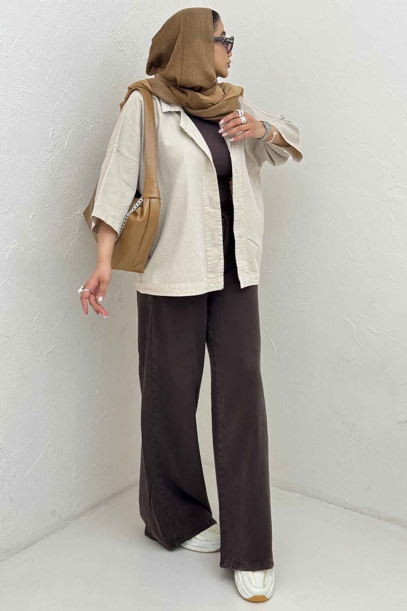 مانتو کتان آستین سه رب یقه شکاری TR