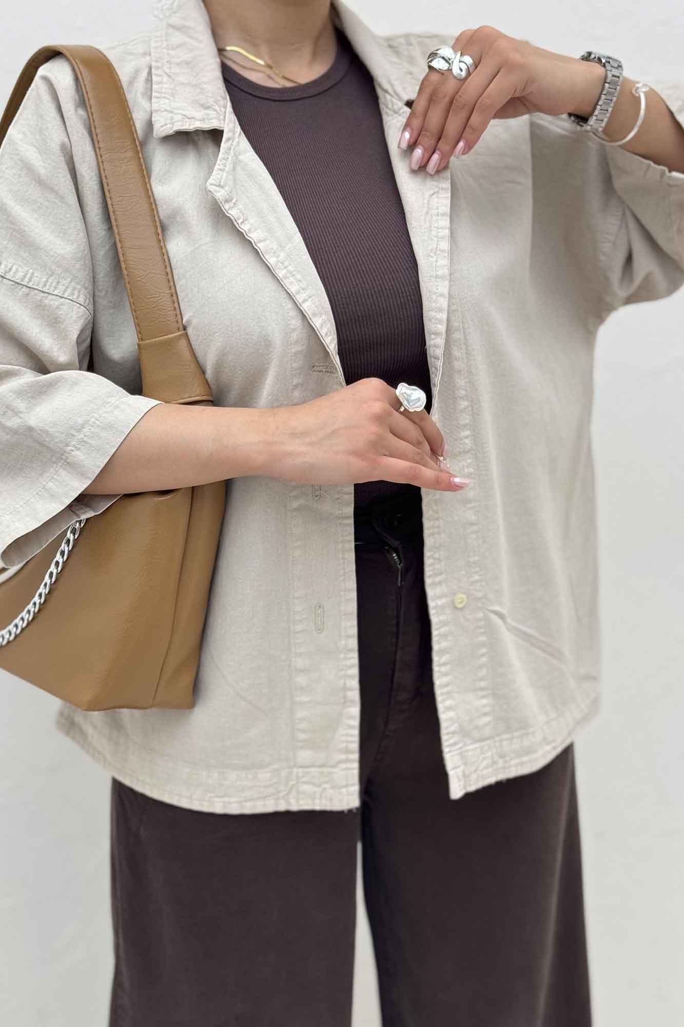 مانتو کتان آستین سه رب یقه شکاری TR