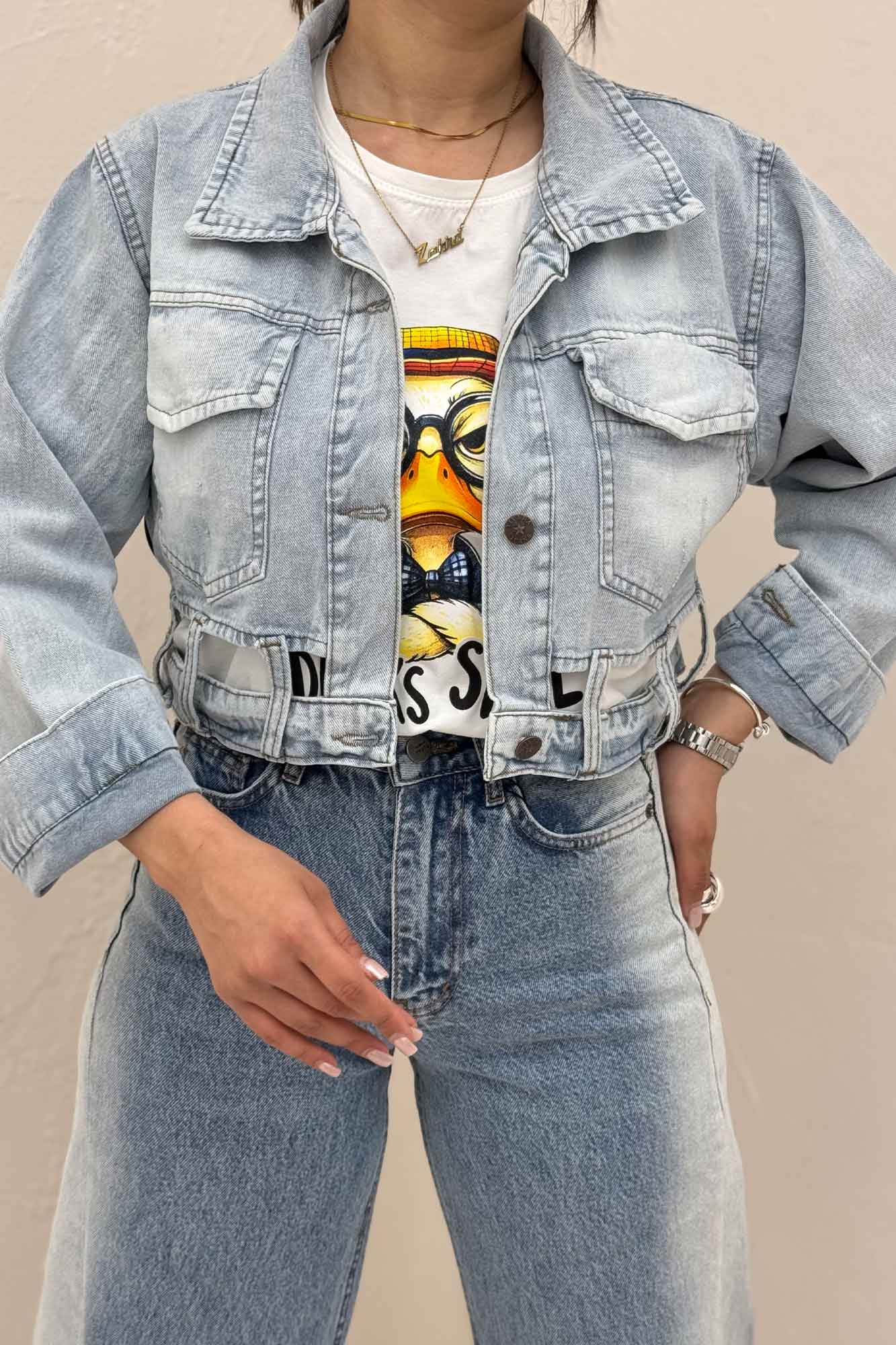 کراپ کت جین پایین کمر پلدار TR