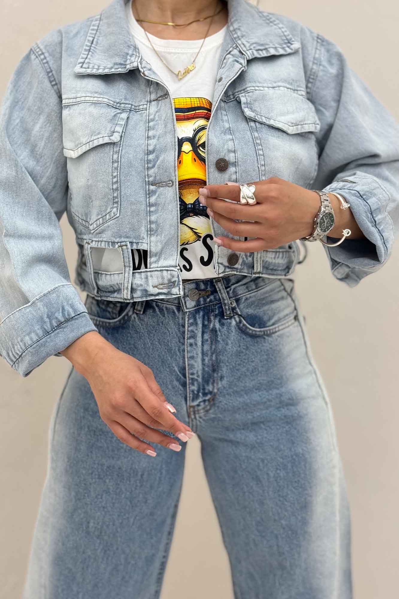 کراپ کت جین پایین کمر پلدار TR