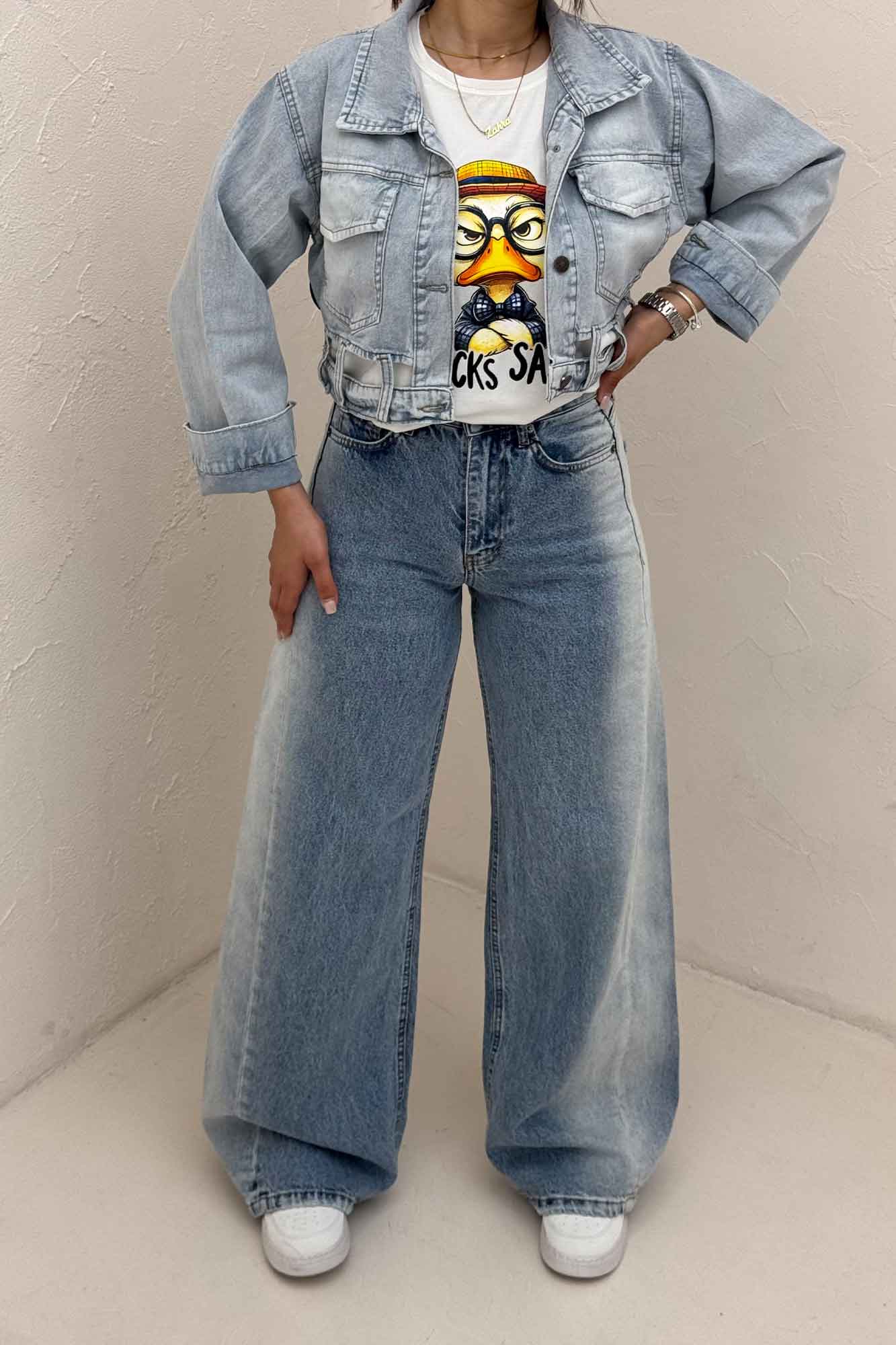 کراپ کت جین پایین کمر پلدار TR