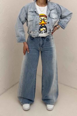 کراپ کت جین پایین کمر پلدار TR