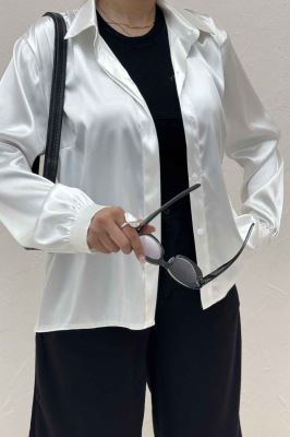 شومیز مانتویی ساتن دکمه مخفی